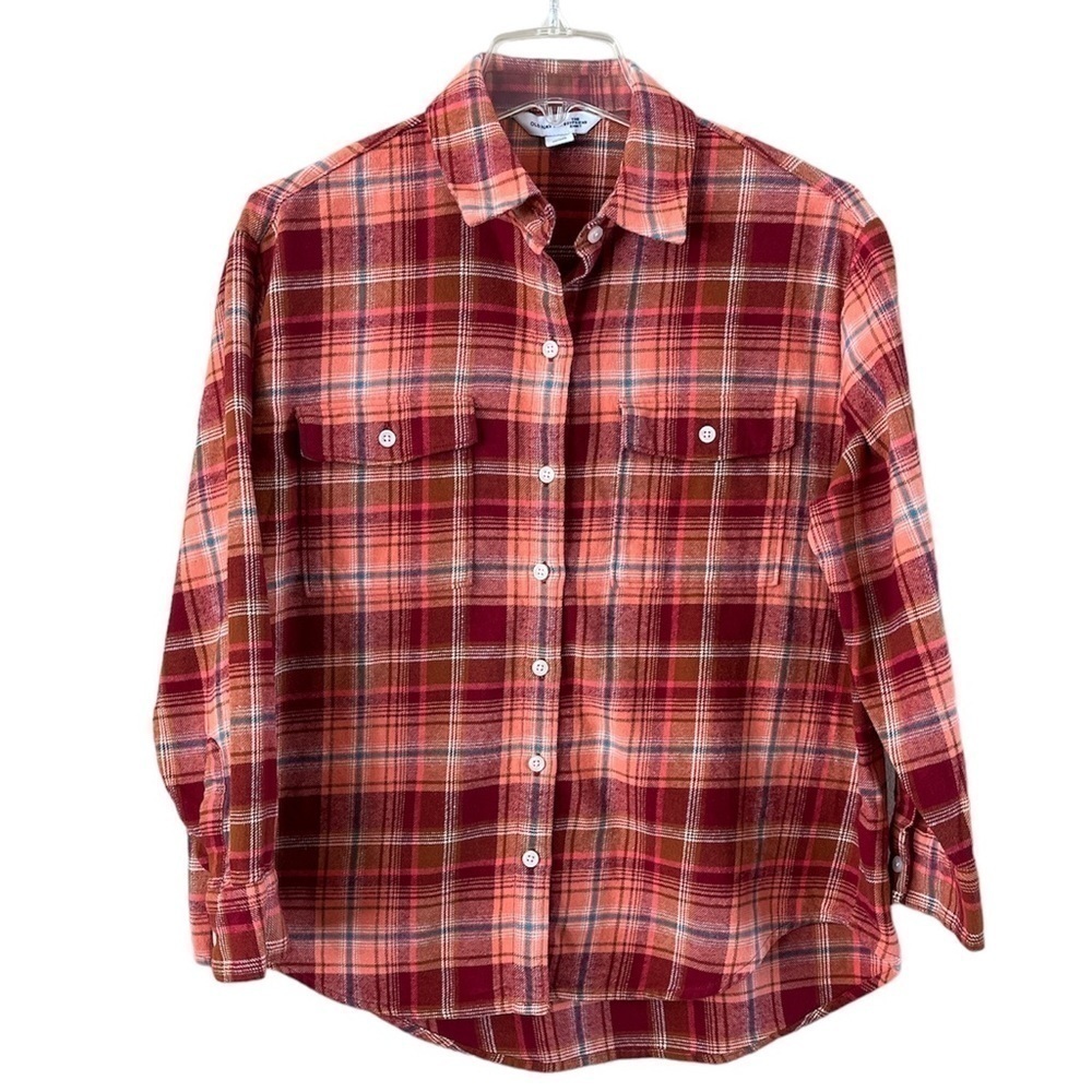 Old Navy The Boyfriend Shirt orange red plaid size MP